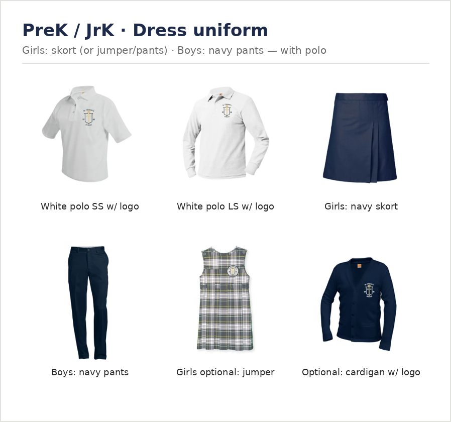 PreK and JrK dress uniform items