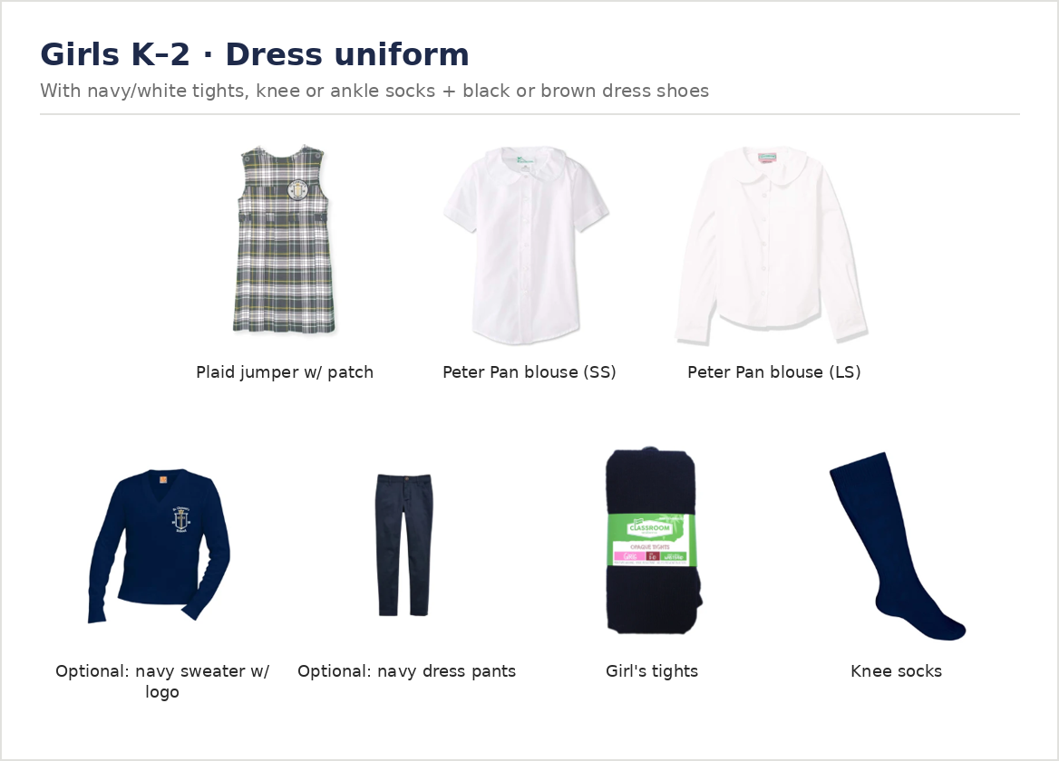 Girls K-2 dress uniform items