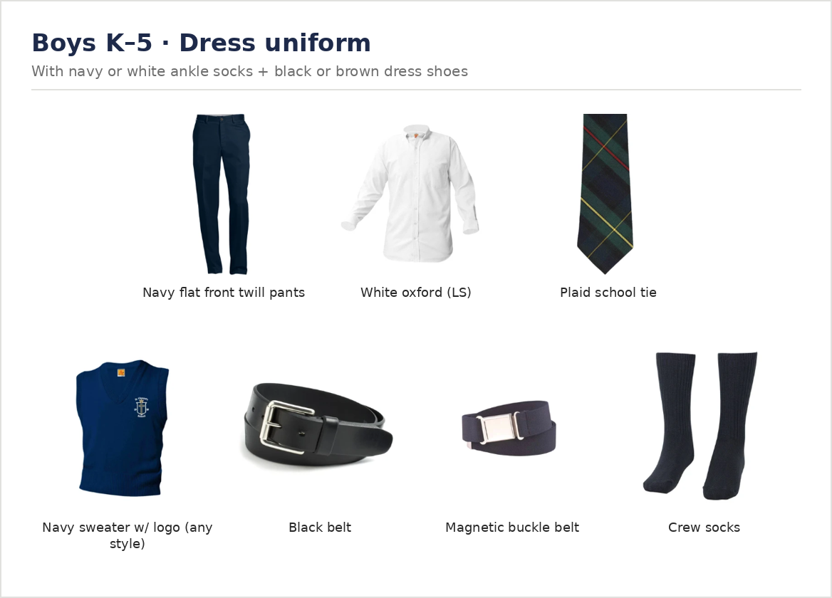 Boys K-5 dress uniform items