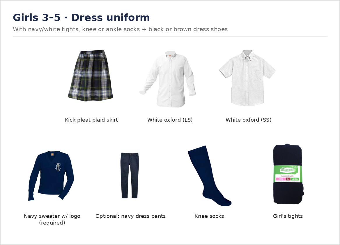 Girls 3-5 dress uniform items